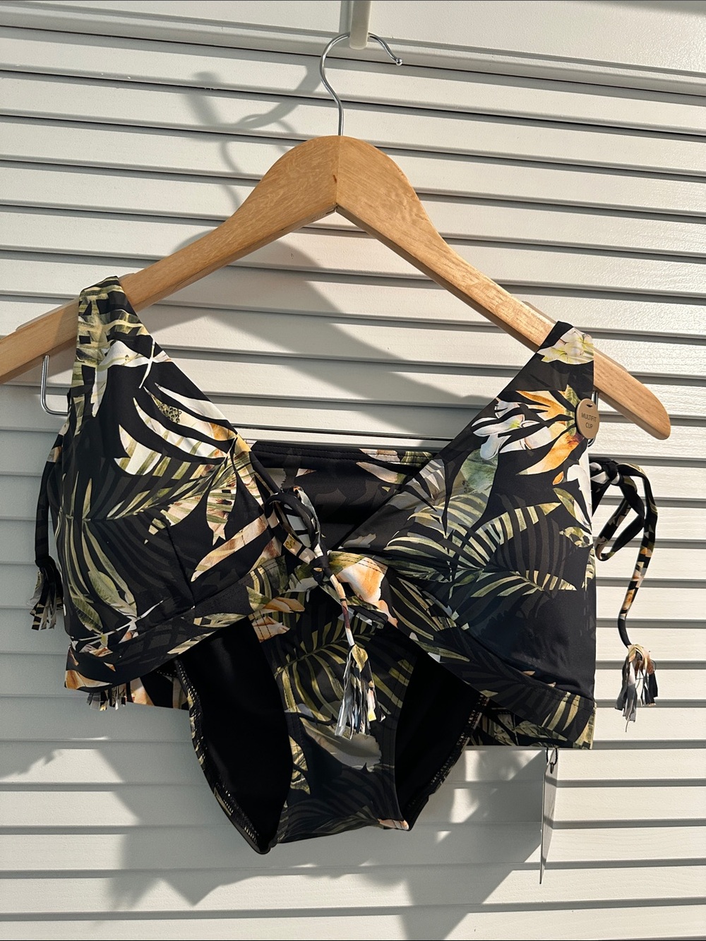 NWT NIP TUCK Two piece Black Palm Hazel Carmel Bikini with tie bottoms on side.